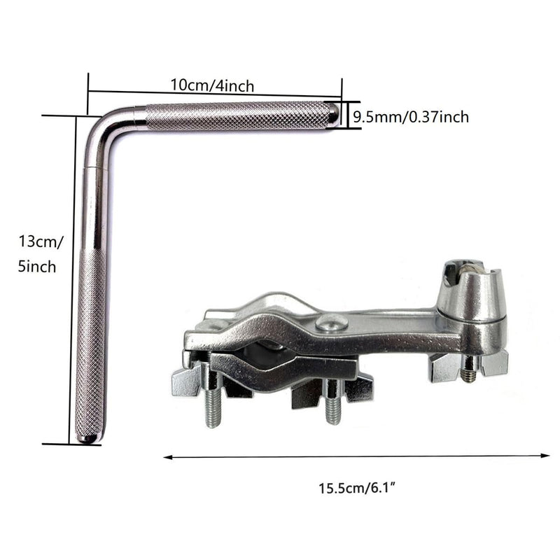 Cowbell Mounting Clamp with 9.5 mm Steel Arm Short Cowbell L Rod Holder Cowbell Percussion Mount Rod Mounting Bracket for Jam Blocks Tambourine Drum Set Parts Hardware, Silver