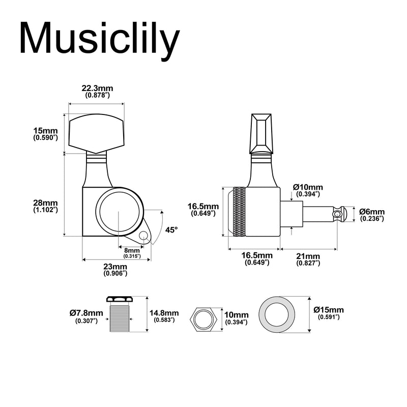 [AUSTRALIA] - Musiclily Pro 3R3L 18:1 Ratio Full Sealed Locking Machine Heads Tuners Tuning Pegs Keys with Big Hex Button 45 Degree Screw for Acoustic Electric Guitar, Chrome 3R3L Chrome 