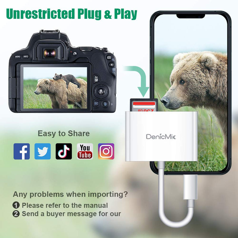 CF Card Reader for iPhone iPad, SD CF Micro SD TF Memory Card Reader Adapter Digital Camera Reader Trail Game Camera Viewer for iPhone X/8 Plus/8/7 Plus/7/6s Plus, iPad Mini/Air, No App Required