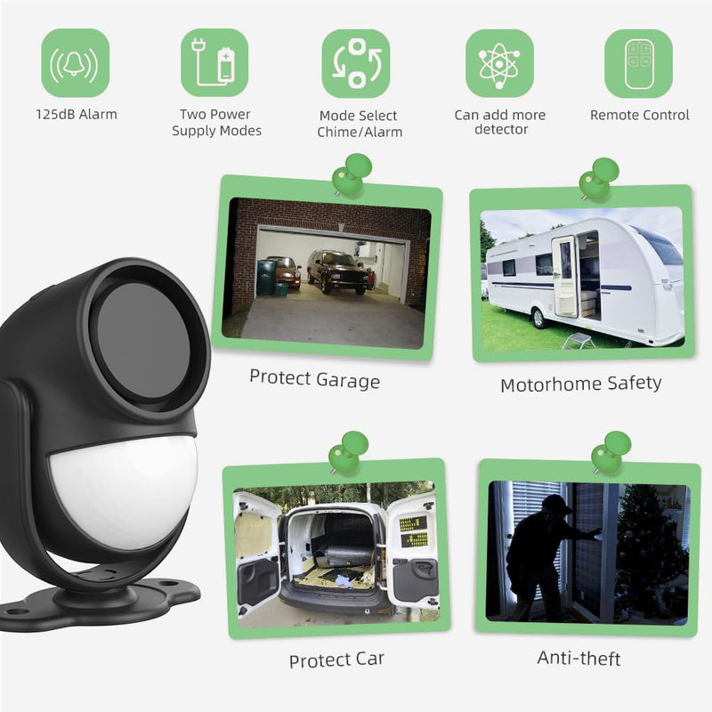 125dB Loud Motion Sensor Alarm with 328ft Remote Control(40ft PIR Detector, 3*AA Batteries), Indoor Wireless Infrared Security Motion Detector with Siren for Home/Shed/Garage (Black) Black