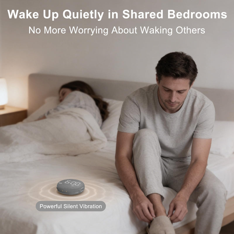 [AUSTRALIA] - SolaceRise Super Loud Alarm Clock for Heavy Sleepers: Vibrating Digital Auto-Dim Clock with Bed Shaker for Hearing Impaired - Portable Rechargeable Battery for Bedroom Travel Dorm - Gray 