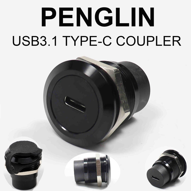 PENGLIN 2PCS USB 3.1 Type C Panel Mount Coupler, Female to Female USB-C Feed Thru Converter Adapter Panel Mount DIY Jack with Dust Cover (Pack of 2) 2PCS(ROUND TYPE) (Pack of 2) Black