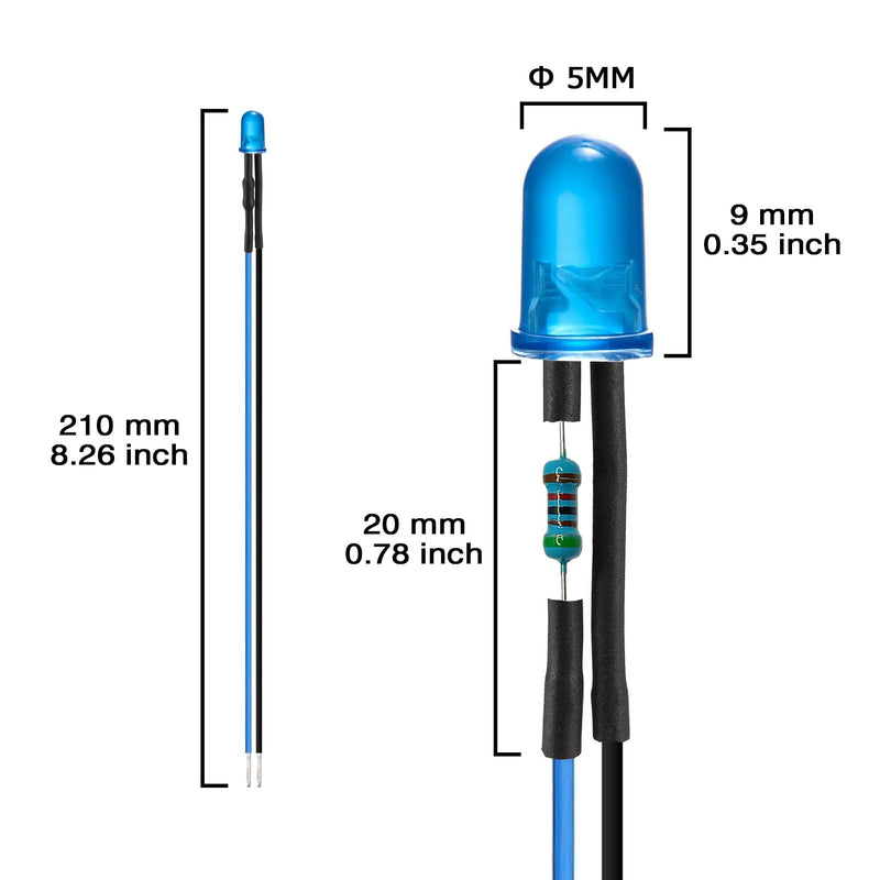 [AUSTRALIA] - AUKENIEN 60 Pieces 5 mm 12 V Pre-Wired LED Light Emitting Diodes Assortment Kit 12 Volt Round Head Diffuse LED Diodes Light Emitting Diode Set 6 Colours White Red Yellow Green Blue Orange (10 Pieces 5MM PW LED DIODE 