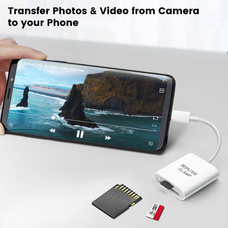 USB C to SD Card Reader, BorlterClamp Type C to SD/Micro SD Memory Card Reader Adapter Compatible with MacBook, Laptops, Tablets, Smartphones