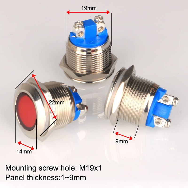 [AUSTRALIA] - GUUZI 5pcs 12V-24V 19mm LED Metal Indicator Light Waterproof Signal Lamp Red Green with Wire Red/Yellow/Blue/Green/White-19 Mm 
