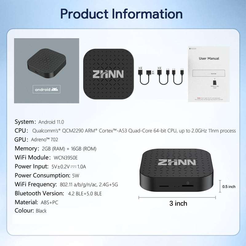 Carplay AI Box, Wireless Carplay Android Auto Smart AI Box Support Mirrorlink/TF Card Multimedia Video Box for OEM Wired Carplay AI Box Lite
