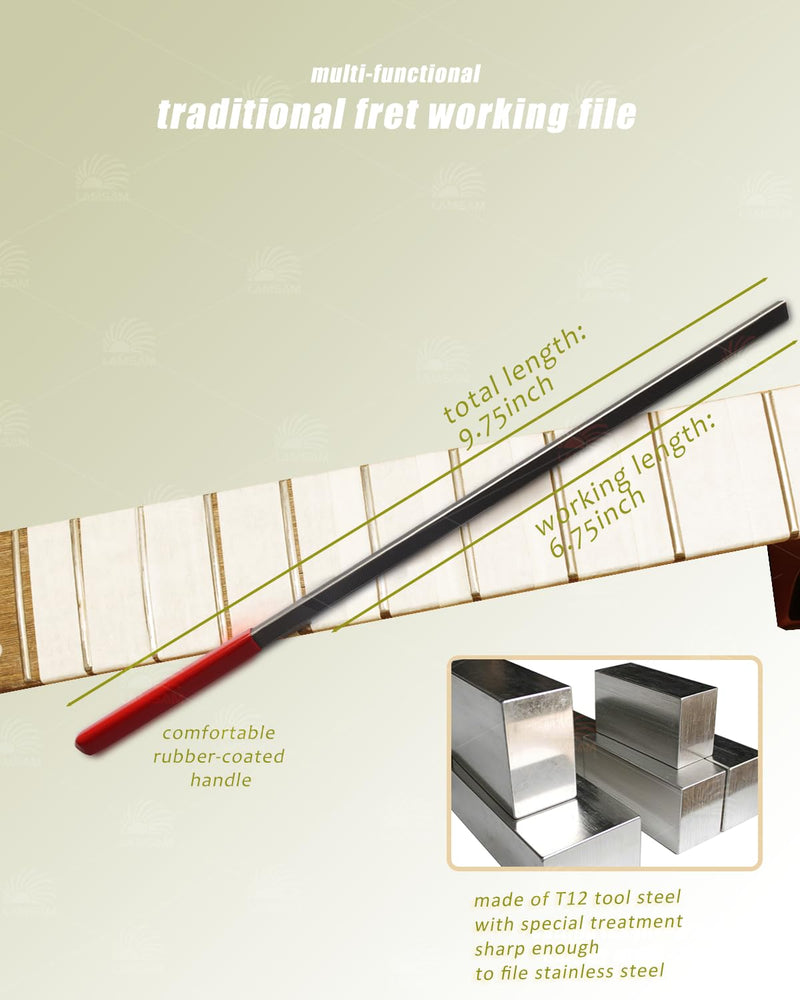 Trianglar Guitar Frets End Dressing File with Brass Wire Brush, 7inch Traditional 3-sided Frets Crowning, Fretend Shaping Tool for Electric, Acoustic Bass Guitars on All Frets