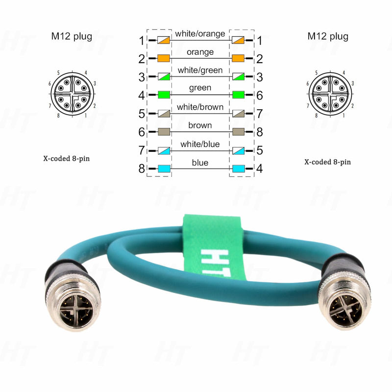 M12 8 Pin X-Coded to 8 Pole X-Coding Gigabit Ethernet Cat7e Cable for Cognex Industrial Sensor Camera High Speed Shielded 8m