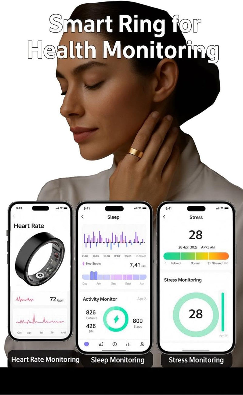 Smart Ring for Women & Men - Heart Rate, Blood Oxygen, Sleep Tracker | Waterproof IP68 | 12-Day Battery | Heart Rate, Steps, Calories Monitor | Comfort Fit Wearable Tech Accessory Ring Gold 11