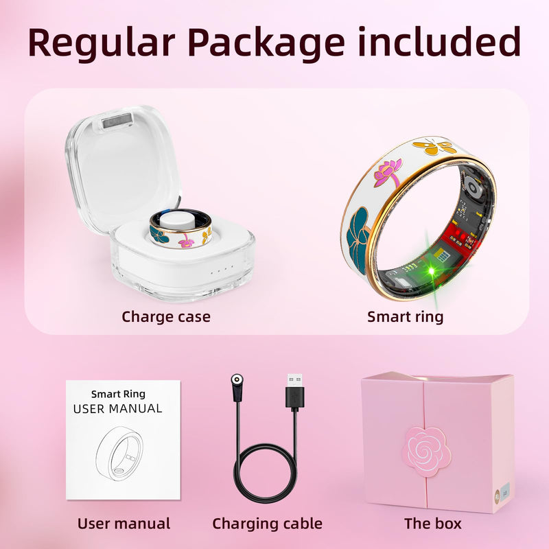 Smart Ring Health Tracker, Men & Women, Featuring a Heart Rate Monitor, Sleep Tracker, 8 Exercise Modes, Step Counter, IP68 Waterproof(White, 9) White