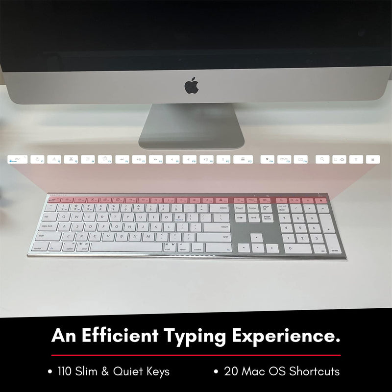 Macally Wireless Bluetooth Keyboard with Numeric Keypad - Multi Device Keyboard for Mac Pro/Mini, Apple iMac, MacBook, Laptop, Computer Windows PC. Android, Smartphones, Tablets (Aluminum Silver) Aluminum Silver