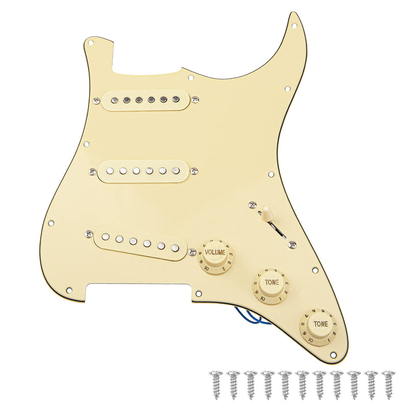 1Pcs Yootones 3Ply Electric Guitar Loaded Prewired Pickguard Pickups Replacement Compatible with Fender Squier Strat Electric Guitar(Yellow)