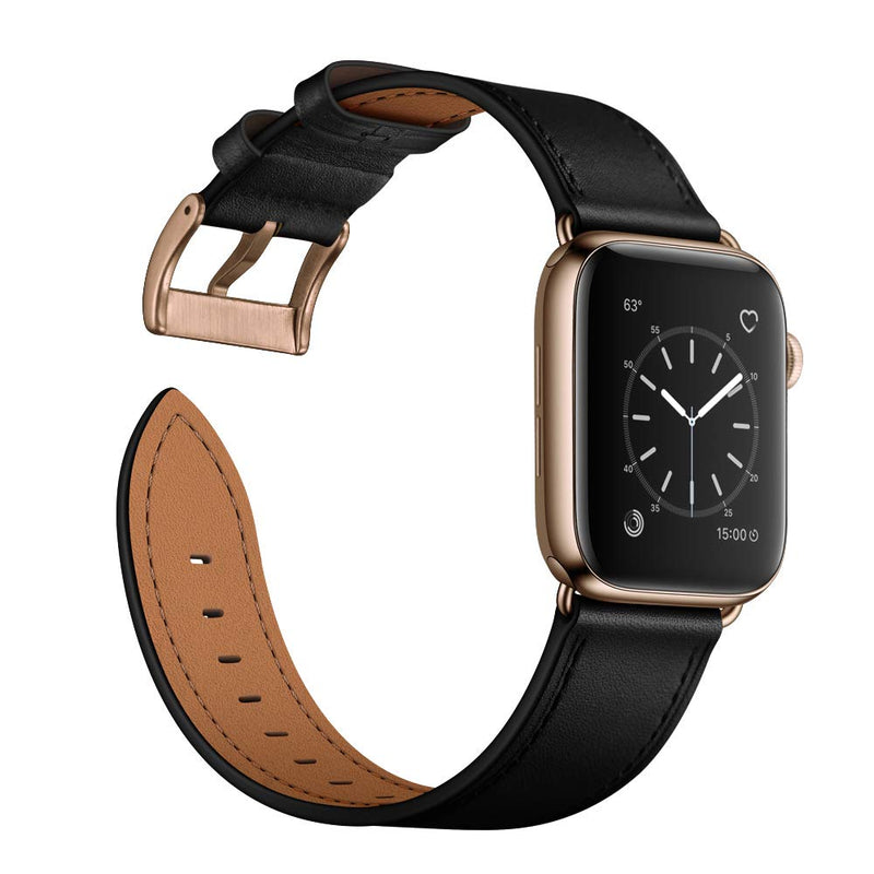 OUHENG Compatible with Apple Watch Band 42mm(Series 10) 41mm 40mm 38mm, Genuine Leather Band Replacement Strap Compatible with Apple Watch (Black+Black/Bronze Gold)