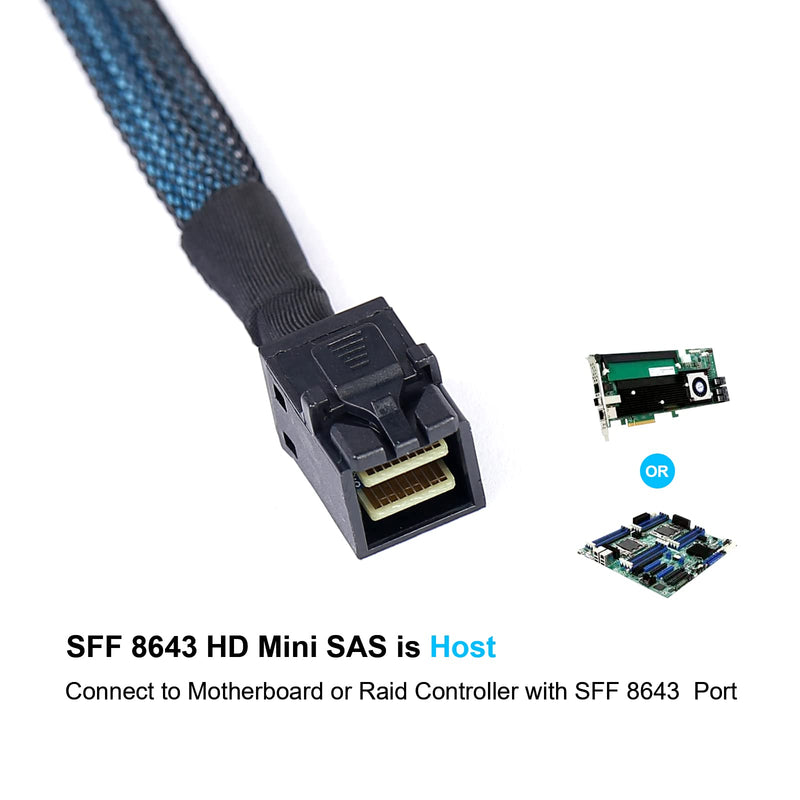 SFF-8643 to SATA:0.5M Mini SAS to SATA Cable Mini SAS Breakout Cable SFF 8643 to SATA Mini SAS HD to SATA SAS to 4X SATA Breakout Cable (1.6FT) 1.6FT 1PACK