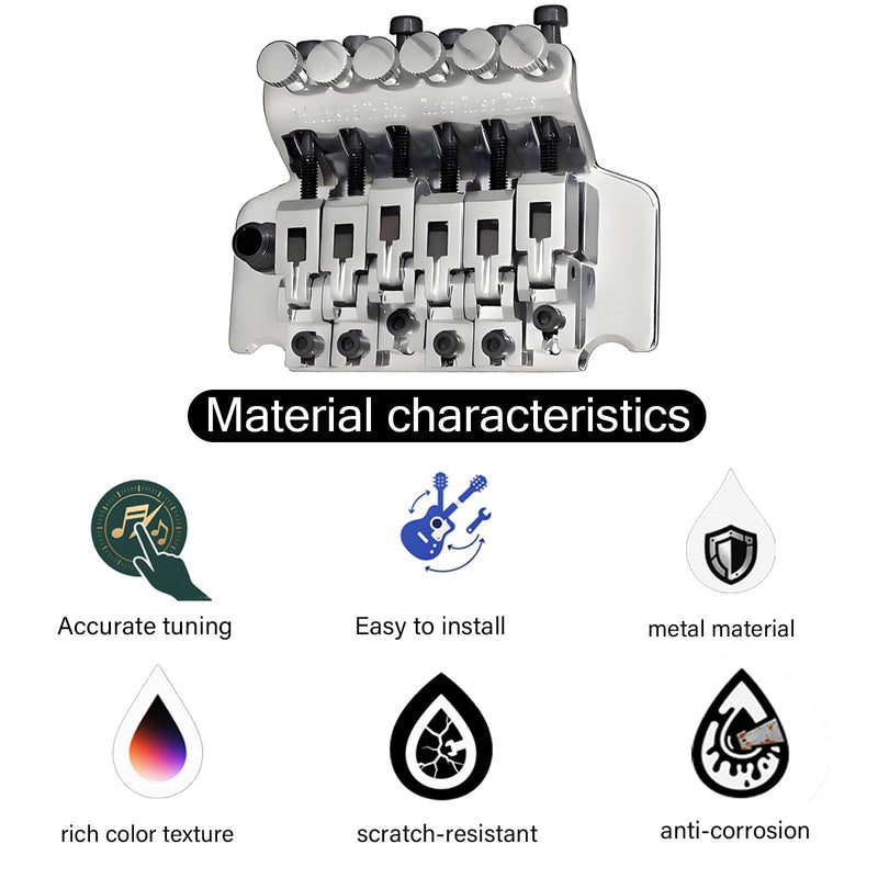 [AUSTRALIA] - Double Locking Tremolo Bridge System with Arm - Compatible with Floyd Rose & Strat Electric Guitars, Chrome Replacement Part (Silver) Silver 