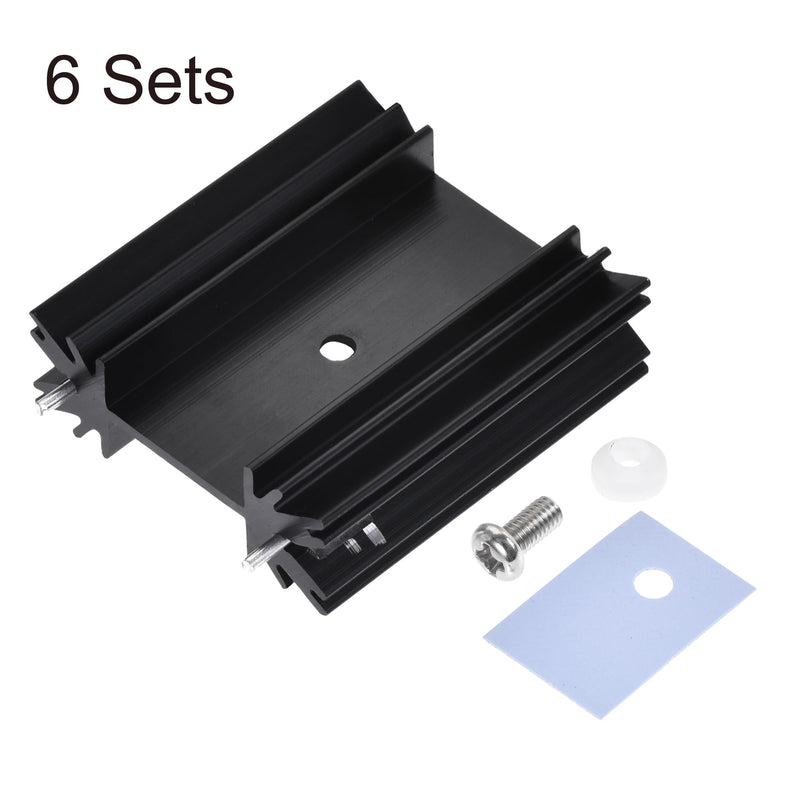 sourcing map 6pcs 34mm x 25mm x 12mm TO-220 Aluminum Heat Sink for Cooling Transistor Diodes with 2 Support Pins Black