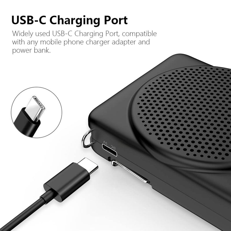 NORWII Mini Voice Amplifier, 3 Hours Quick Charging and up to 30 Hours Play, Portable Voice Amplifier for Teachers, Training, Tour Guide, etc (Black) Black
