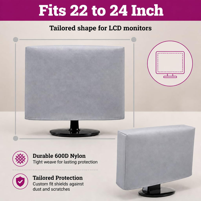 DigitalDeckCovers Computer Monitor Dust Cover, 22 to 24 Inch | Multiple sizes, Flat Screen Protector, Antistatic, Water Resistant, Heavy Duty Premium Fabric, Silver Fits 22 to 24" LCD