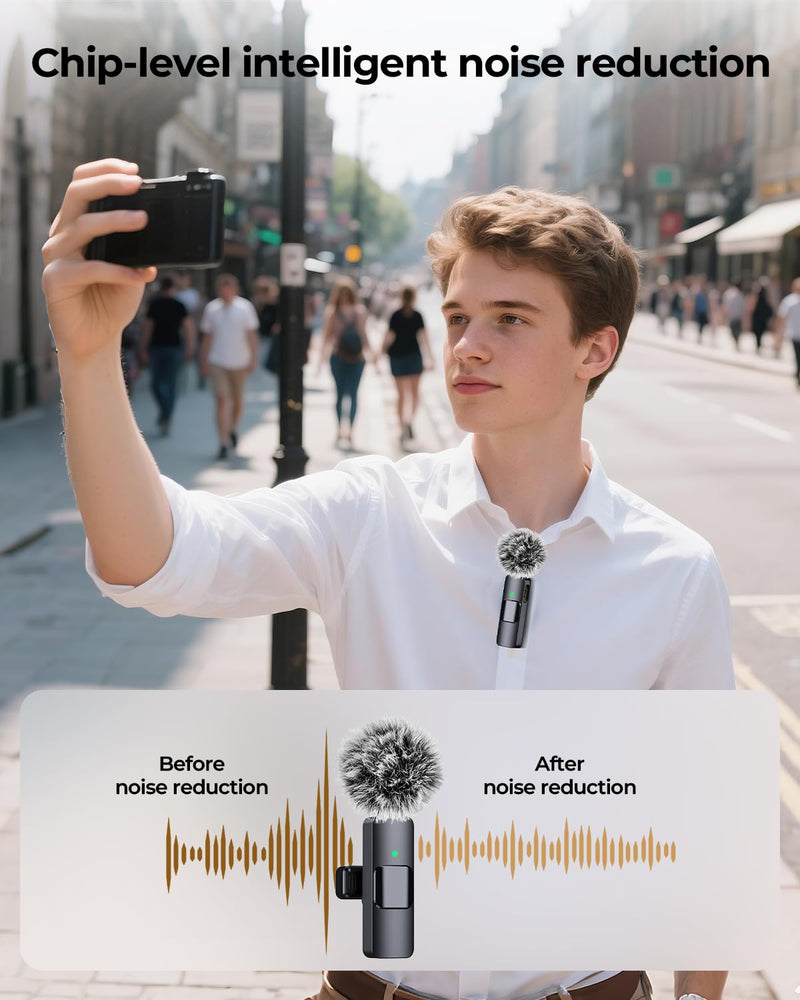 [AUSTRALIA] - BAILIXIN 3-in-1 Microphone for iPhone, Android, Camera, Wireless Microphones, Mini Microphone, Lapel Mic with Noise Reduction, Crystal Clear Sound & 7H Battery for Recording, YouTube, Podcast Charcoal Black 