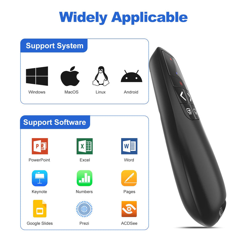 Wireless Presentation Clicker PowerPoint Presenter Remote: Red Laser Pointer Computer Clickers, USB A Project Power Point PPT Clicker for Mac Laptop Office, Slideshow Google Slide Advancer
