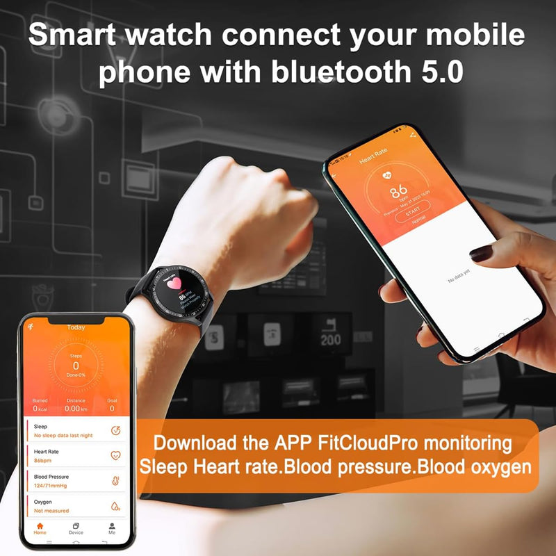 Smart Watch with Earbuds, 1.32 Inch Round Fitness Watch X10, 2 in 1 Bluetooth Watch with Step,Calories,Sleep Monitor,Heart Rate Blood Pressu-re Monitor for iOS & Android black