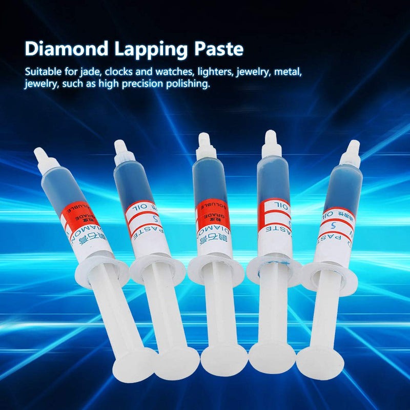 Akozon Diamond Grinding Paste 5 Pieces/Set Diamond Lapping Paste Polishing Paste Diamond Grinding Lapping Compound Compound Syringes (W5#2000)