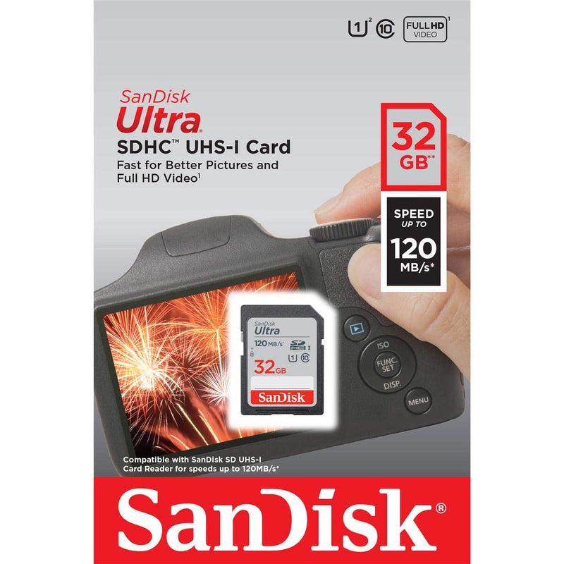 SanDisk 32GB Ultra UHS-I Class 10 U1 SDHC Memory Card, 120MB/s Read, 10MB/s Write