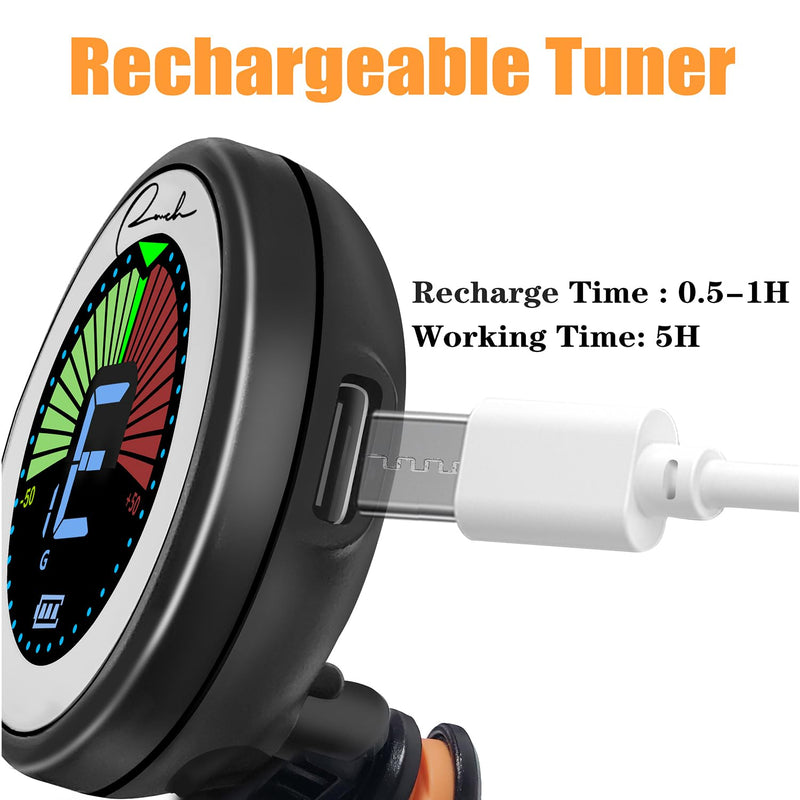 [AUSTRALIA] - Ranch Rechargeable Guitar Tuner Clip On for Acoustic/Electric Guitar, Ukulele, Violin, Bass and Chromatic Tuning Modes - Black 