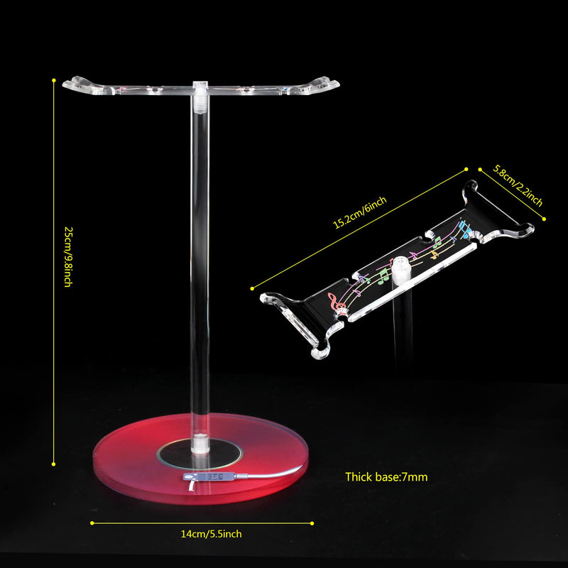 Acrylic Headphone Stand Headset Holder,Transparent Desktop Gaming Headset Stand Hanger Rack for Desk with 2 Earphone Hangers(Red Record/LP) Red Record/LP