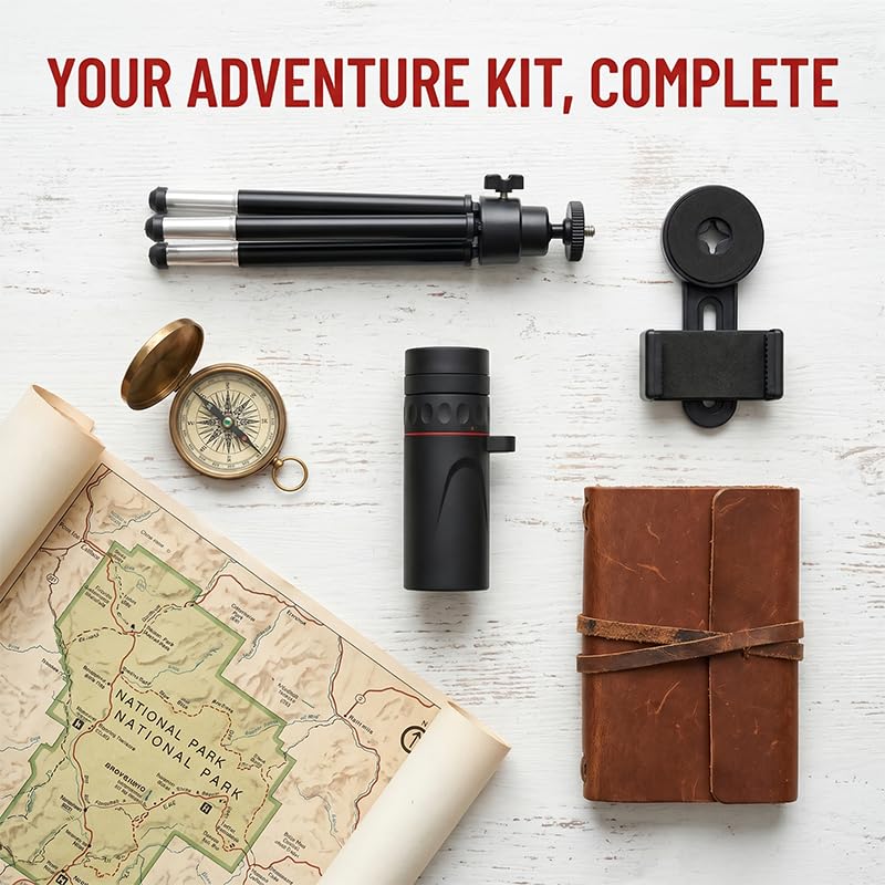 Compact Monocular Telescope, Phone Clip & Tripod, Portable High Definition Monocular for Outdoor Bird Watching, Concerts, and Travel
