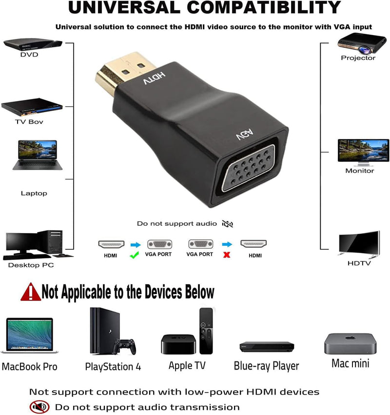 HDMI to VGA Adapter Converter 10-Pack,1080P | HDMI to SVGA Adapter Converter 1080P Male to Female Cord for Computer, Desktop, Laptop, PC, Monitor, Projector, HDTV Black