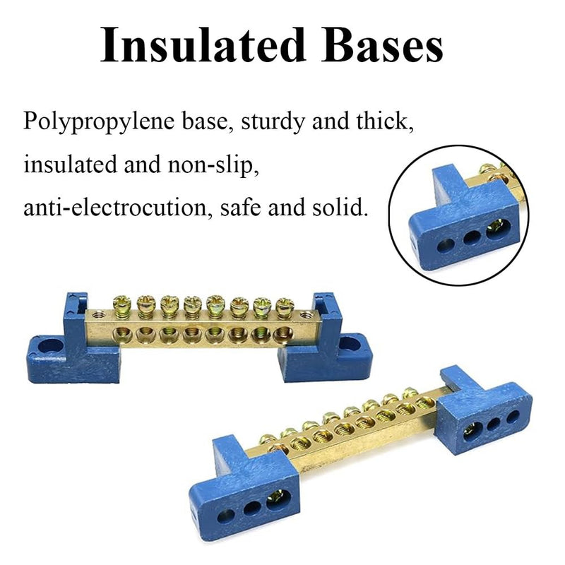 10 Positions Green, Clamp Ground Rail Screw Block: Barrier Brass, Electrical Distribution Bus Bar Block for Car, Boat, Marine, RV, Yacht, Ship Power Distribution 10 Positionen