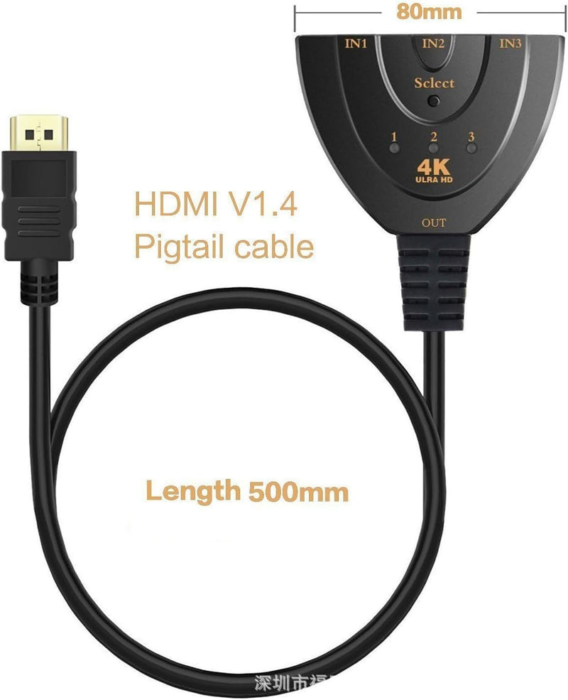 Fosmon 4K HDMI Switch 3 in 1 out 4K@30Hz, 3-Port HDMI Splitter Hub Switcher Auto Switching UHD 3D HDR HD 1080P HDCP, for HDTV, PS5/4, Xbox, Fire Stick 3-Port / 4K@30Hz