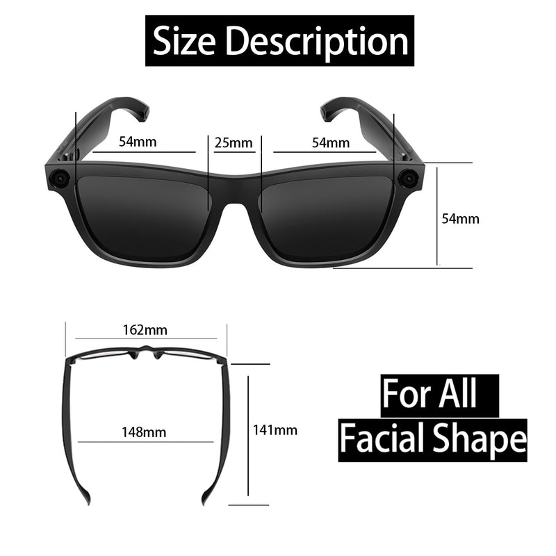 Smart Glasses with Camera, 1080P HD Video Glasses, UV Protection Sunglasses with AI Real-Time Translation, Bluetooth Audio, Recording sound, and Voice Assistant, for Travel, Outdoor, Men and Women