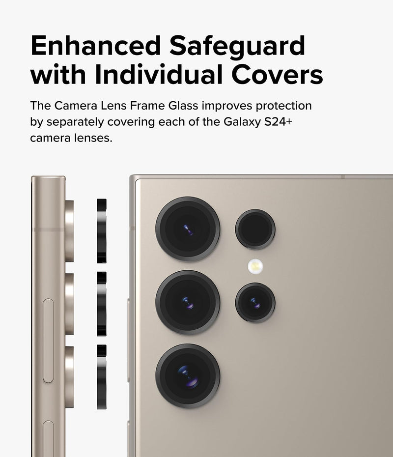 Ringke Camera Lens Frame Glass Compatible with Samsung Galaxy S24 Ultra Camera Lens Protector 5G, Glass Covers and Aluminum Alloy Frames - Black