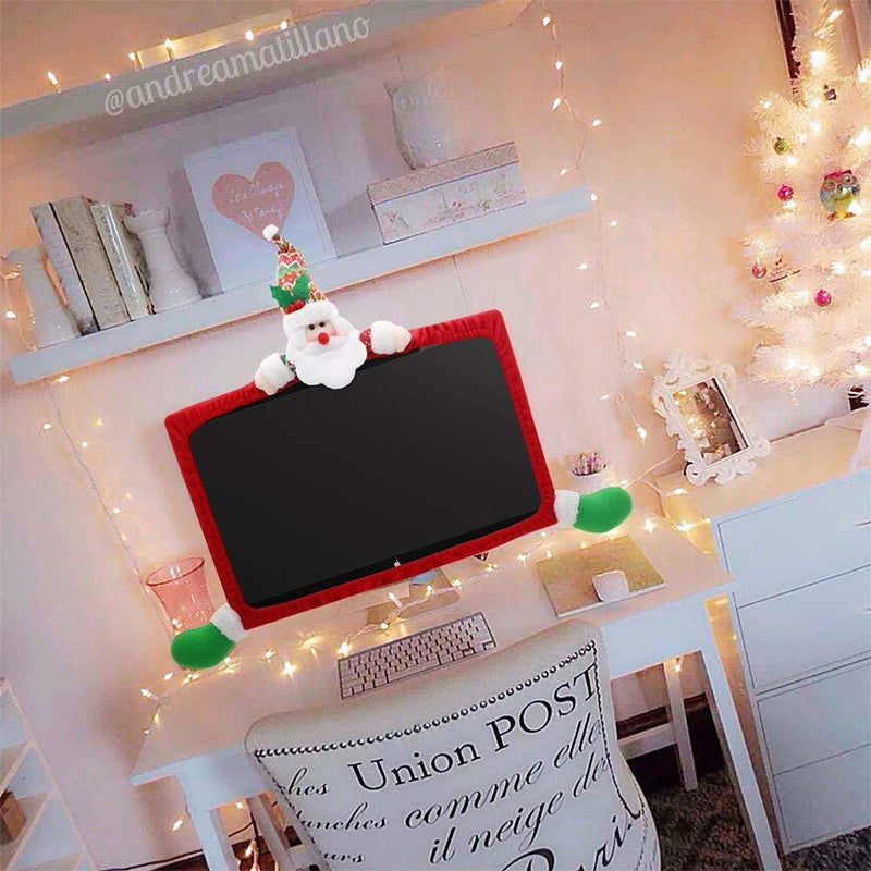 SUSHAFEN 1 Pack Christmas Computer Monitor Border Cover TV Monitor Cover Elastic Laptop Computer Cover for Xmas Home Office Computer Decoration-Santa Claus