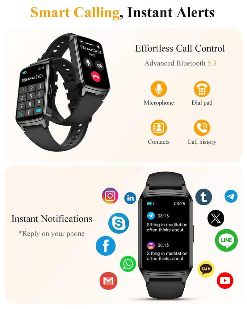 Fitness Smart Watch for Women Men, Step Counter for iOS iPhone Android with Sleep Calorie Monitor, Daily Activity Workout Tracker, IP68 Waterproof, 110+Sport Modes Smartwatch (Black) Black