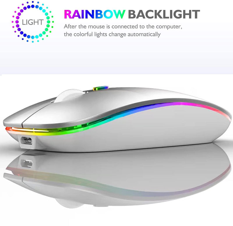 LED Bluetooth Mouse,Bluetooth Mouse for MacBook Pro/MacBook Air/iMac/mac/ipad/ipad pro,Wireless Mouse for Macboook Air/MacBook Pro/PC (Silver) Silver