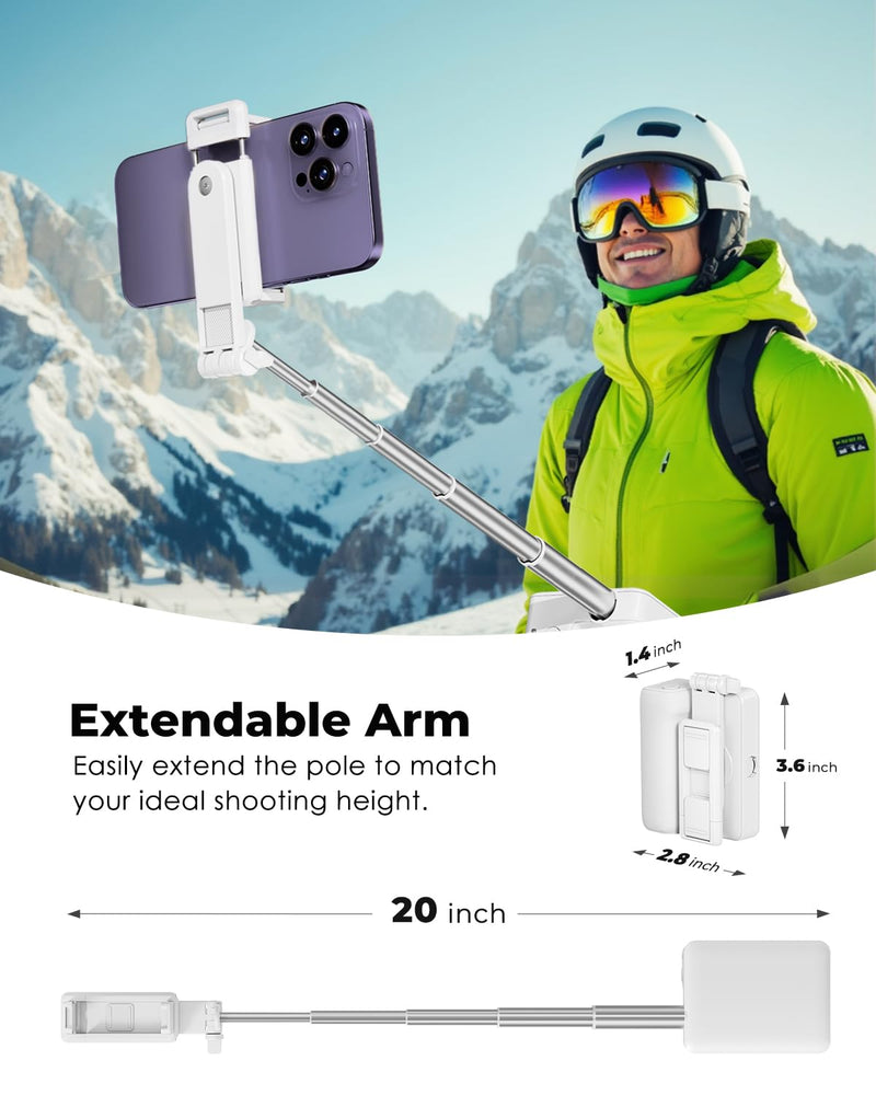 Viozon Foldable Phone Selfie Stick,360° Rotatable Phone Holder with Aluminum Alloy Telescopic Tube,Wireless Connection & One-Click Shooting for Vlog/Live Streaming/Video Recording/Outdoor Photography White