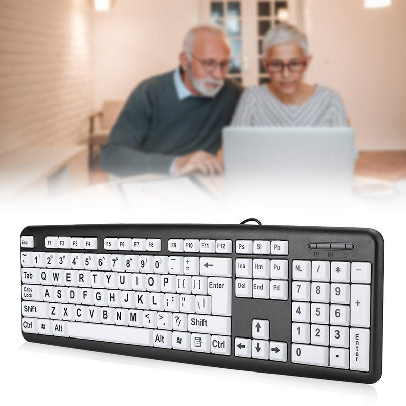 Zopsc-1 Wired USB Wired Keyboard USB Keyboard Low Vision Keyboard Black Computer Keyboard with White Large Print Keys(Black)