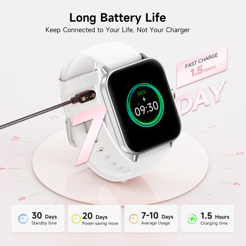 Smart Watches for Men,1.85" HD Display Compatible iPhone/Android (Answer/Make Calls),110+ Sport Modes Fitness Tracker with Heart Rate/Sleep/Sp02 Monitor,IP68 Waterproof (White, 1.85)