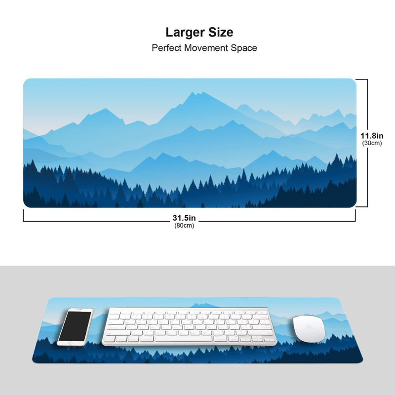 Blue Mountain Forest Landscape Mouse Pad Gaming XL Large Mousepad Desk Mat Long Extended Big Keyboard Pads Table Accessories for Gaming and Office Pc Laptop Computer 31.5 X 11.8 Inch Blue Mountain Forest Landscape One Size