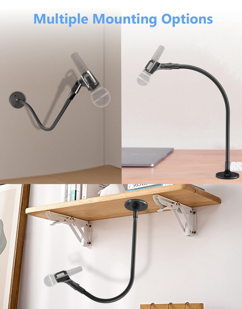 [AUSTRALIA] - 19" Gooseneck Mic Stand with Wall & Desk Flange Mount - Heavy-Duty Adjustable Microphone Arm, Universal Mic Holder & Cable Ties, 5/8 to 3/8 Adapter, Ideal for Podium, Podcasting Studio and Streaming 19-inch + Flange Mount 
