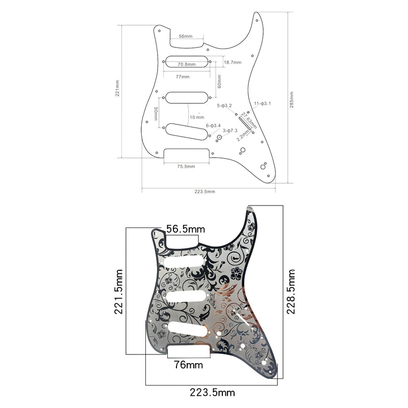 Stainless Steel Guitar Pick guard 11 holes SSS Single Coil Mounting Screws 9/32''Potentiometer Metal Electric Guitar Pickguard Compatible with Stratocaster Strat ST Style Guitar (Chrome) SSS-7mm Chrome