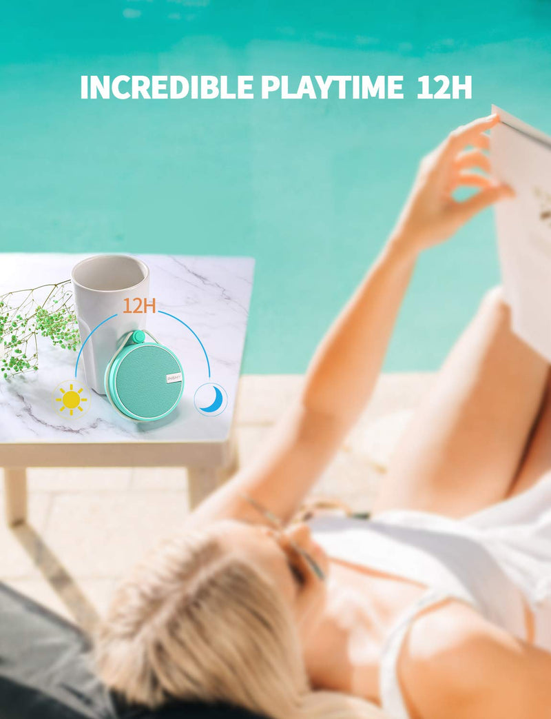 INSMY C12 IPX7 Waterproof Shower Bluetooth Speaker, Portable Small Speaker, Speakers Bluetooth Wireless Loud Clear Sound Support TF Card Suction Cup for Outdoor Kayak Canoe Beach Gift (Mint) Mint