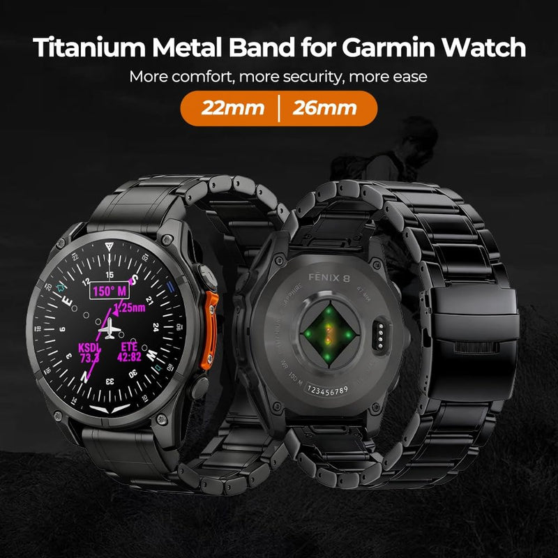 26mm Titanium Metal Quick Fit Watch Band Compatible for Instinct 3 50mm/Fenix 8 51mm/Enduro 3 51mm/Fenix 6X Pro/7X Pro Plus,22mm No Gap Band for Fenix 8 47mm/E 47mm/Fenix 6 Pro/7/5 Plus 22mm