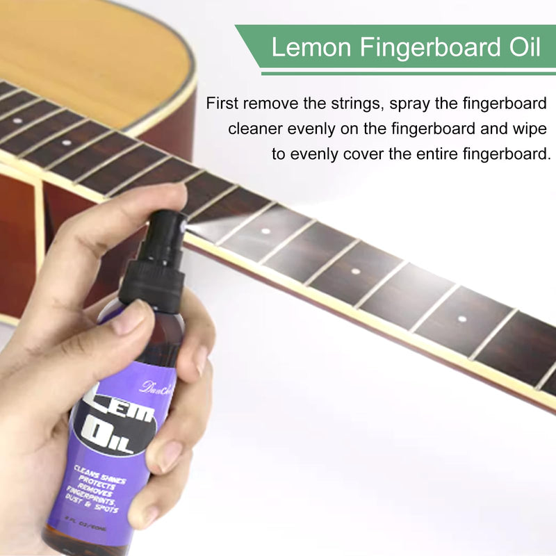 Deluxe Guitar Cleaning and Maintenance System 3-Piece Kit: Lemon Oil, Polish, and Guitar String Oil - Guitar Cleaning Kit - for cleaning, polishing, and protection of guitars.
