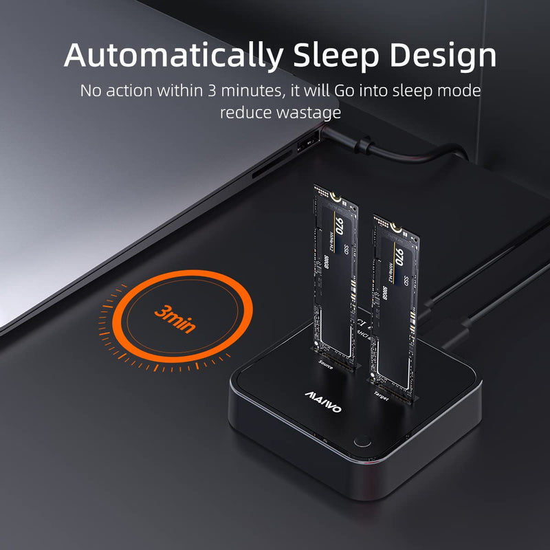 MAIWO Dual Bay M.2 NVMe Duplicator Cloner Dock, Support Max 2 x 4TB 20Gbps AHCI to NVMe Clone, PCIe SSD Read&Write&Clone for 2230/2242/2260/2280/22110 SSDs NVMe SSD Dock & Cloner 20Gbps