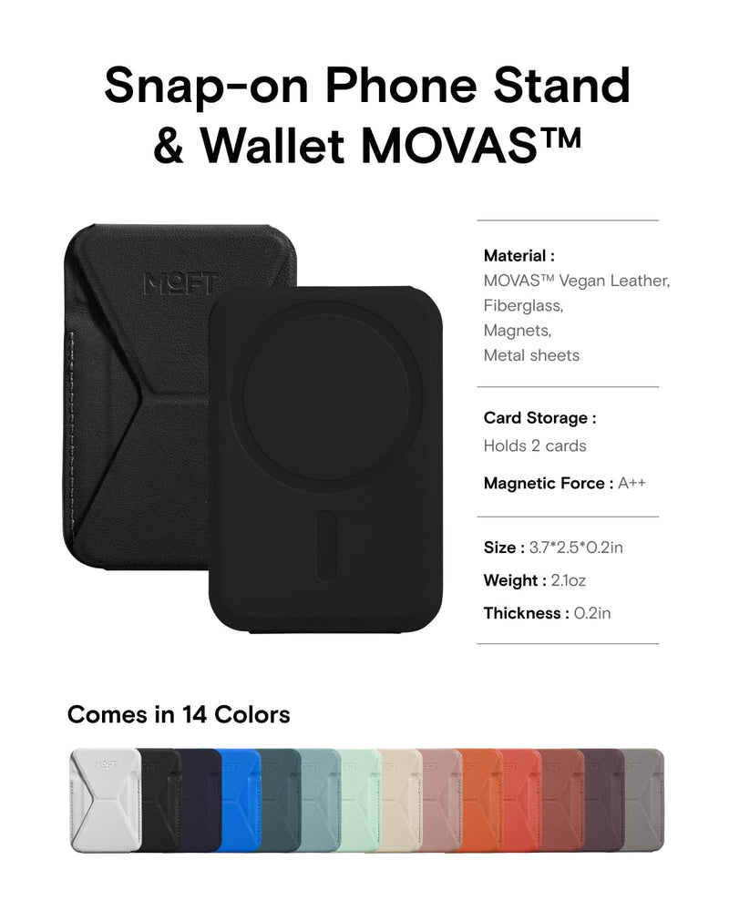 MOFT Magnetic Wallet Stand Compatible with iPhone 15/14/13/12 Series, Angle Adjustment & Magsafe Compatible MOVAS Phone Stand,Jet Black Jet Black