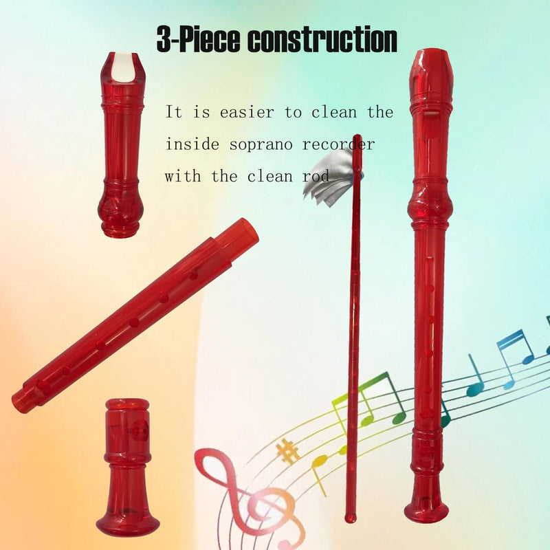 [AUSTRALIA] - 8 Hole German style Soprano Recorder for Beginners, Kids adults Music Flute with Gift Case Bag Cleaning Rod For Party Entertainment (Grystal Red) Grystal Red 